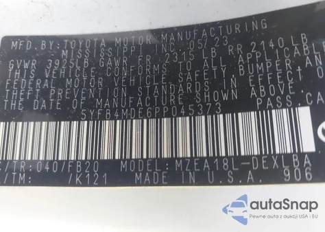 2023 Toyota Corolla Le z USA, uszkodzony, nr VIN 5YFB4MDE6PP045373